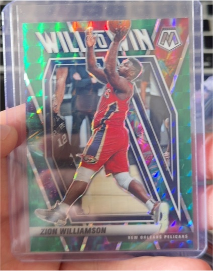2020-21 Panini Mosaic #13 Zion Williamson Will to Win Green Prizm — front