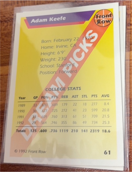 1992 Front Row Dream Picks #61 Adam Keefe — front