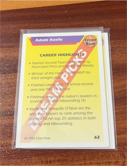 1992 Front Row Dream Picks #62 Adam Keefe — front