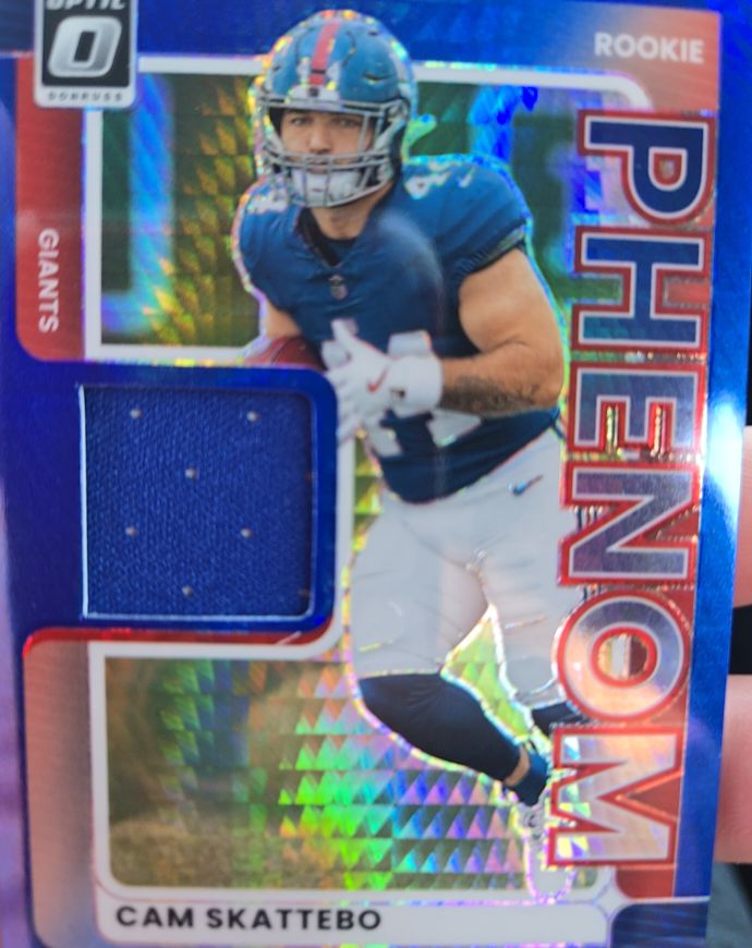 2025 Panini Donruss Optic Rookie Phenom Blue Hyper Patch #RPBH-CSO Cam Skattebo — front
