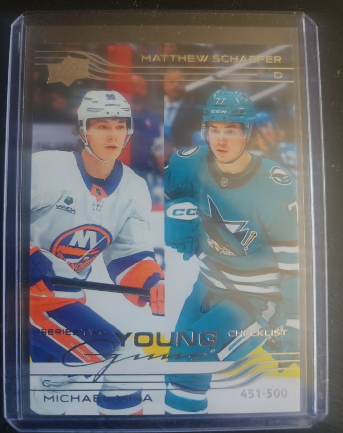 2025-26 Upper Deck Series 2 Young Guns Checklist #500 Matthew Schaefer Michael Misa — front