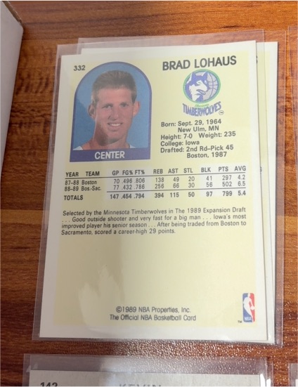 1989-90 Hoops #332 Brad Lohaus Minnesota Timberwolves — front