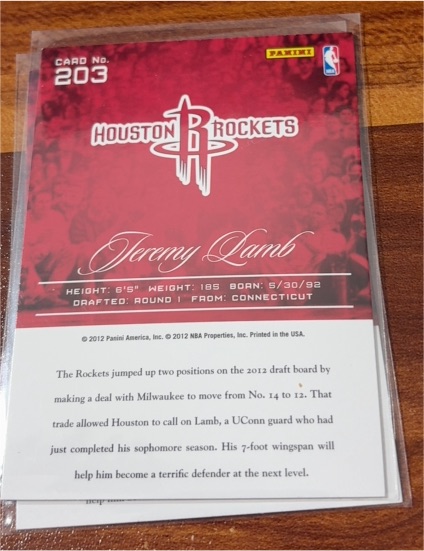 2012 Panini #203 Jeremy Lamb — front