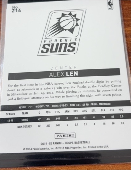 2014-15 Panini Hoops #214 Alex Len — front