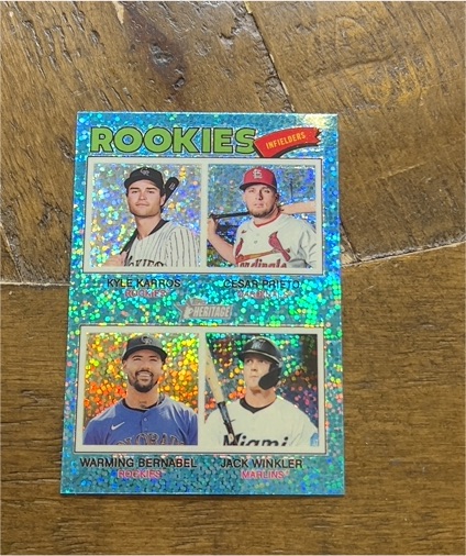 2026 Topps Heritage #394 Kyle Karros Cesar Prieto Warming Bernabel Jack Winkler — front