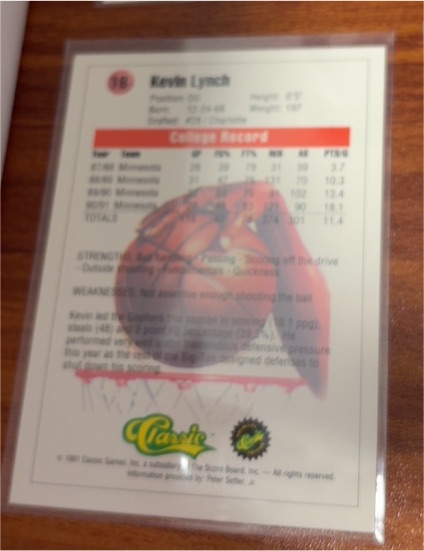 1991 Classic Draft Picks #18 Kevin Lynch — front