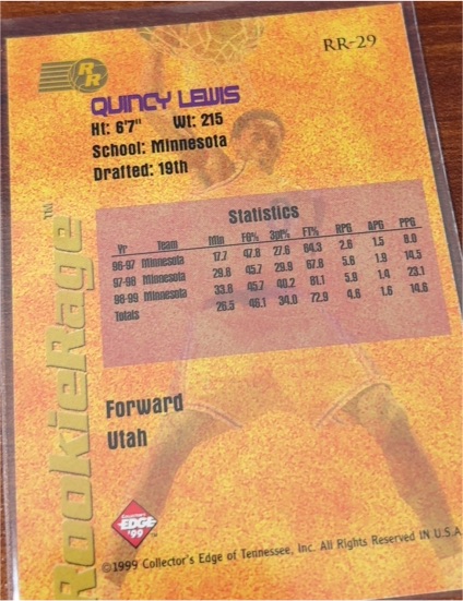 1999 Collector's Edge Rookie Rage #RR-29 Quincy Lewis — front