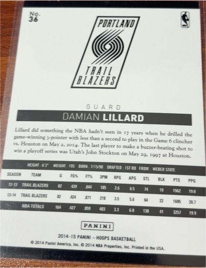 2014-15 Panini Hoops #36 Damian Lillard — front