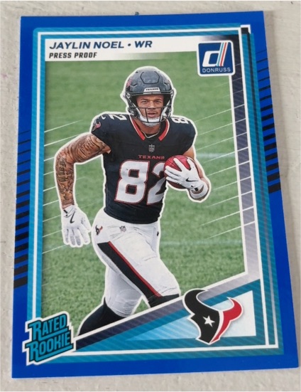 2025 Panini Donruss #324 Jaylin Noel Blue Press Proof Rated Rookie Houston Texans — front