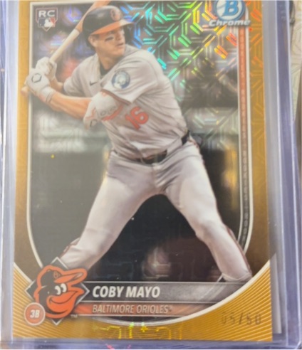 2025 Bowman Chrome #83 Coby Mayo Mojo Refractor Rookie Card Baltimore Orioles — front