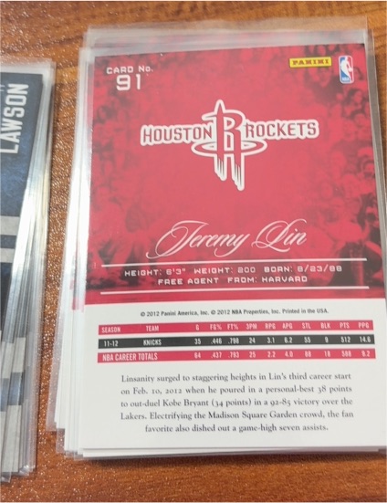 2012 Panini #91 Jeremy Lin — front