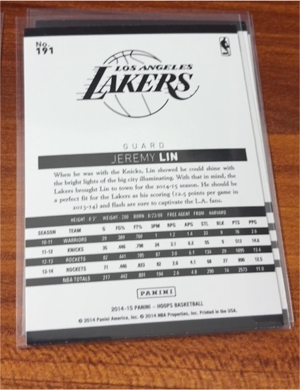 2014-15 Panini NBA Hoops #191 Jeremy Lin — front
