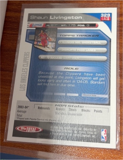 2004-05 Topps Total #329 Shaun Livingston — front