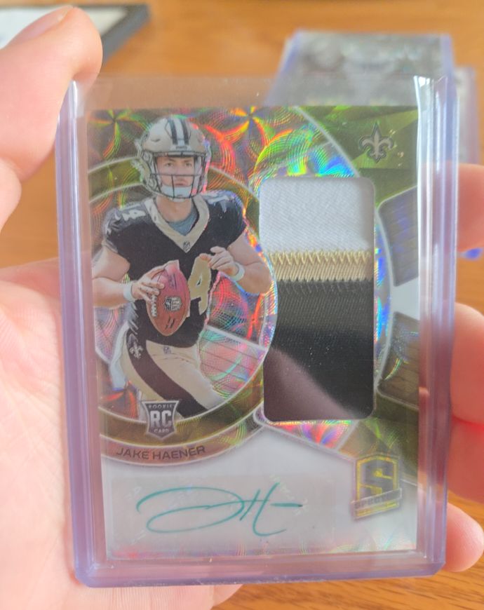 2023 Panini Spectra #213 Jake Haener Rookie Patch Auto — front