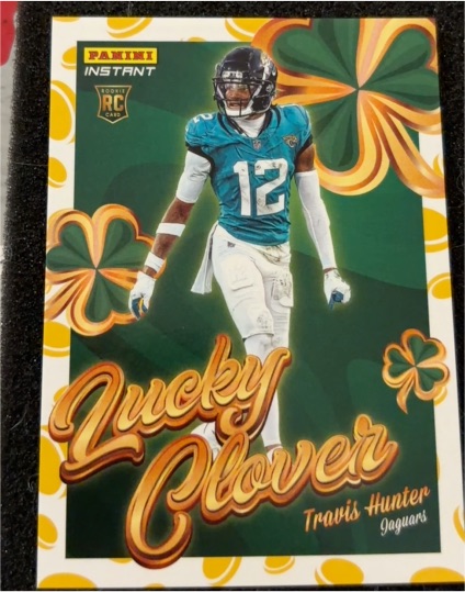 2025 Panini Instant #15 Travis Hunter Lucky Clover Rookie Card — front
