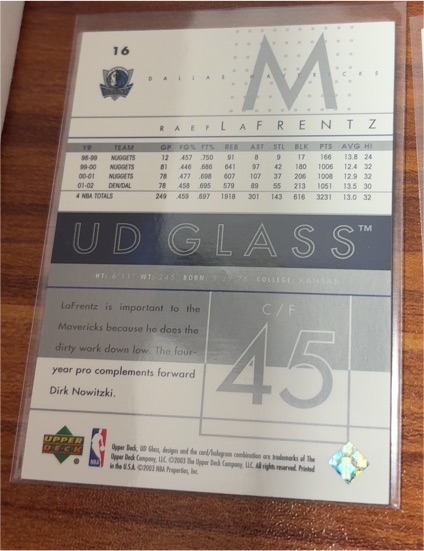 2003 Upper Deck UD Glass #16 Raef LaFrentz — front