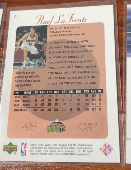 2001 Upper Deck #21 Raef LaFrentz — front