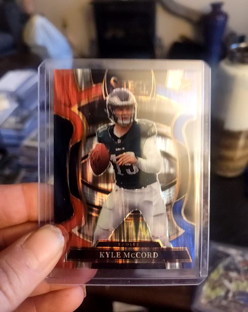 2025 Panini Select #91 Kyle McCord Red and Blue Shock Prizm Rookie — front