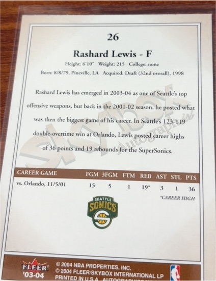 2003-04 Fleer Game Time #26 Rashard Lewis — front