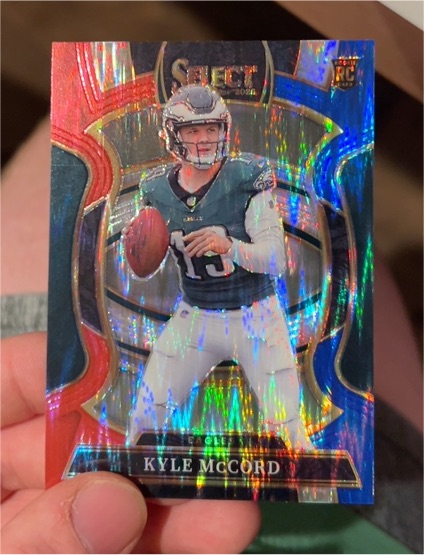 2025 Panini Select #91 Kyle McCord Red & Blue Shock Prizm Rookie — front