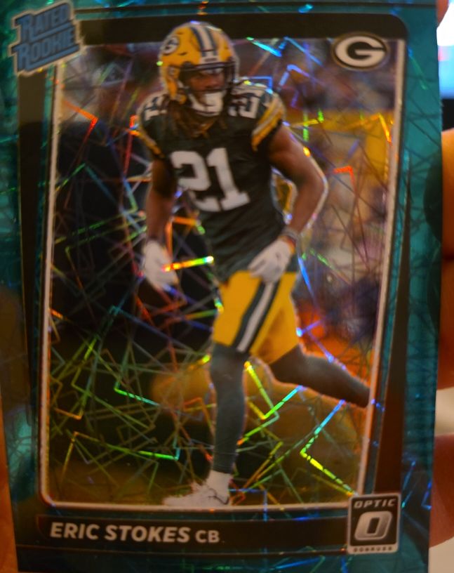 2021 Donruss Optic #251 Eric Stokes Rated Rookie Green Velocity Prizm — front