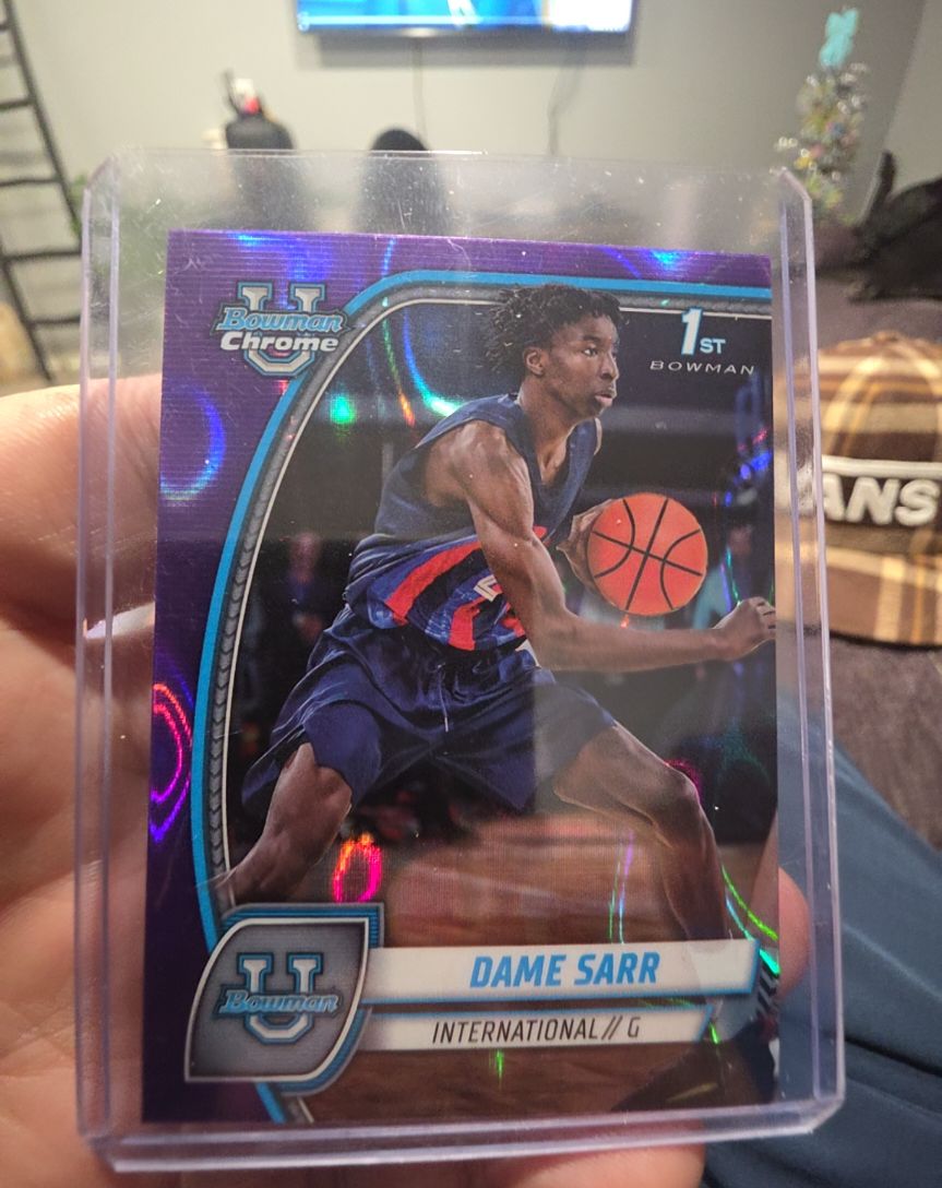 2024-25 Bowman University Chrome #17 Dame Sarr Purple Lava Refractor — front