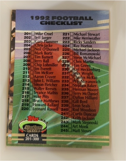 1992 Topps Stadium Club #290 Checklist 201-300 — front