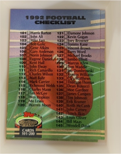 1992 Topps Stadium Club #289 Checklist 101-200 — front
