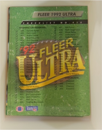 1992 Fleer Ultra #450 Checklist Washington Redskins — front