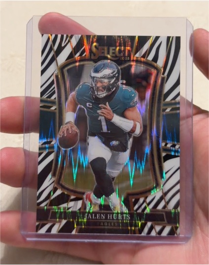 2025 Panini Select #190 Jalen Hurts Premier Level Zebra Prizm — front