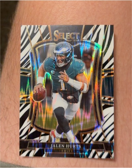 2025 Panini Select #190 Jalen Hurts Premier Level Zebra Shock Prizm — front