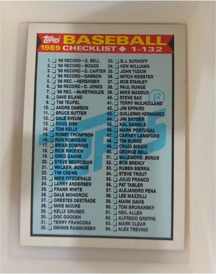 1989 Topps #118 Checklist — front