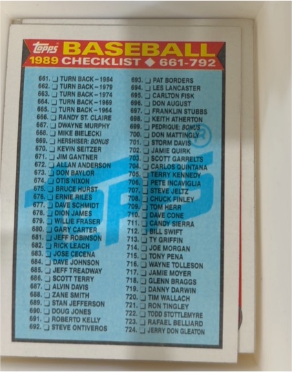 1989 Topps #782 Checklist 661-792 — front