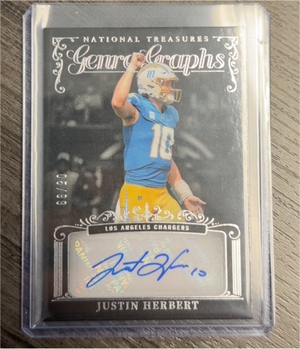 2025 Panini National Treasures Genre Graphs Justin Herbert — front