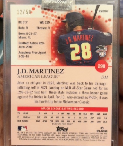 2022 Topps Pristine #290 J.D. Martinez — front