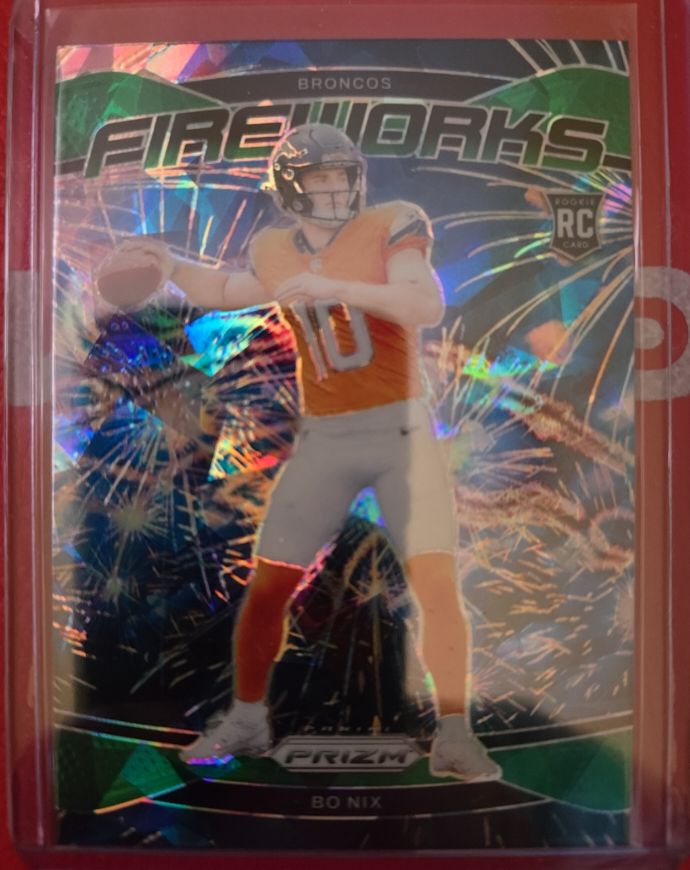 2024 Panini Prizm #23 Bo Nix Fireworks Green Prizm Rookie — front