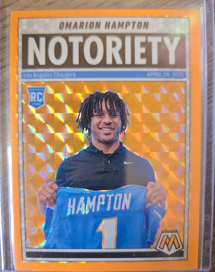2025 Panini Mosaic Notoriety #20 Omarion Hampton Orange Fluorescent Rookie — front
