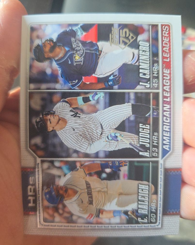 2026 Topps Series 1 #38 AL HR Leaders Cal Raleigh / Aaron Judge / Junior Caminero — front