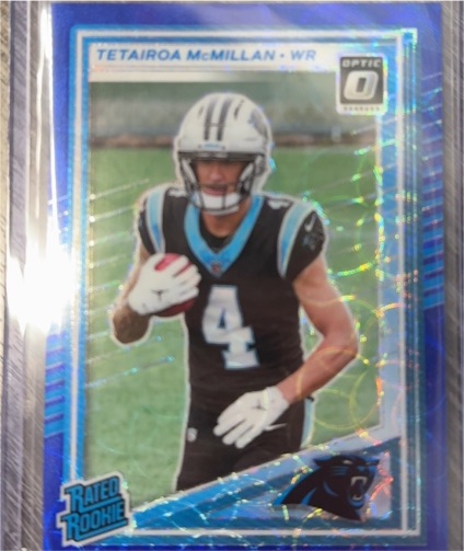 2025 Panini Donruss Optic #209 Tetairoa McMillan Rated Rookie Blue Hyper Prizm — front