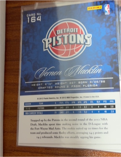 2012 Panini #164 Vernon Macklin — front