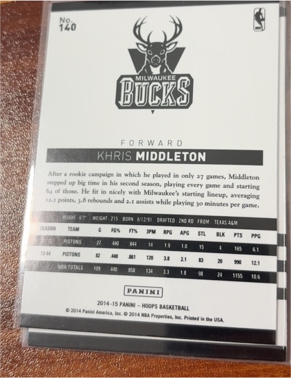 2014-15 Panini Hoops #140 Khris Middleton — front