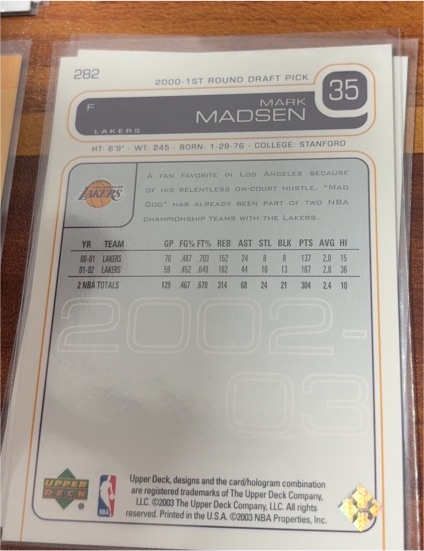 2000 Upper Deck #282 Mark Madsen — front