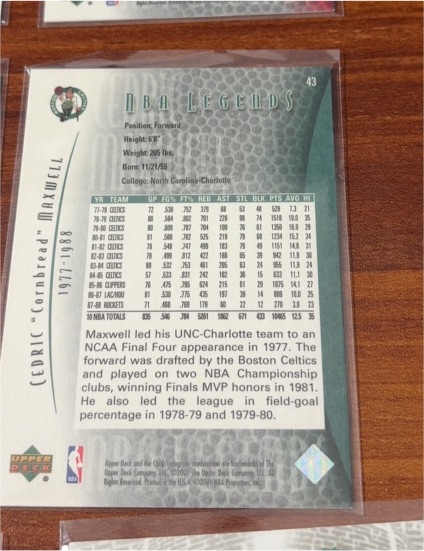 2000-01 Upper Deck NBA Legends #43 Cedric Maxwell — front