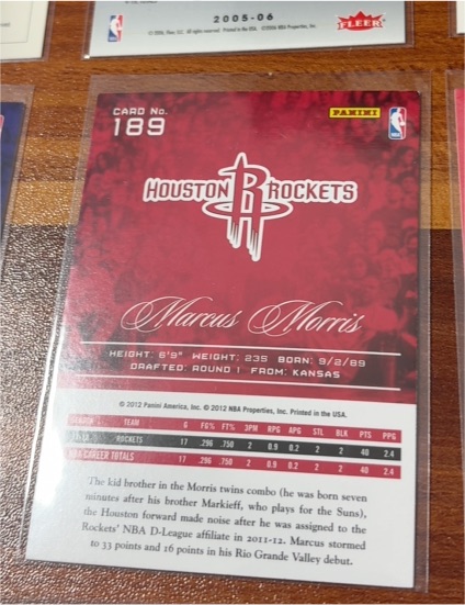 2012 Panini #189 Marcus Morris — front