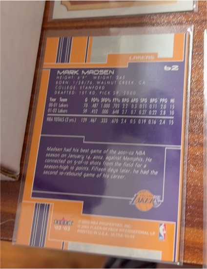 2000-01 Fleer #62 Mark Madsen — front