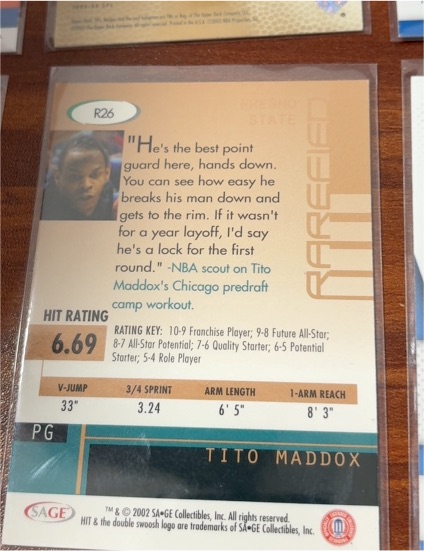 2002 Sage HIT Rarefied #R26 Tito Maddox — front