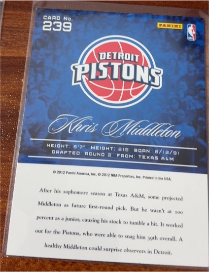 2012 Panini #239 Khris Middleton — front