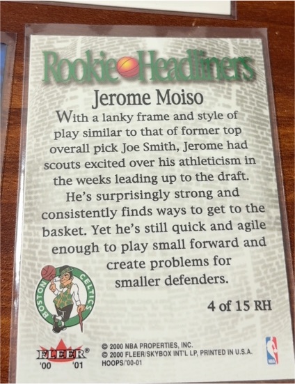 2000-01 Hoops Hot Prospects #4 Jerome Moiso Rookie Headliners — front