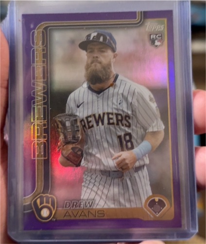 2025 Topps Update #US92 Drew Avans Purple Rainbow Foil /250 — front