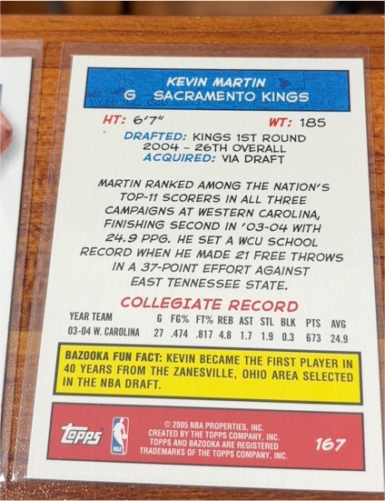 2004-05 Topps Bazooka #167 Kevin Martin — front